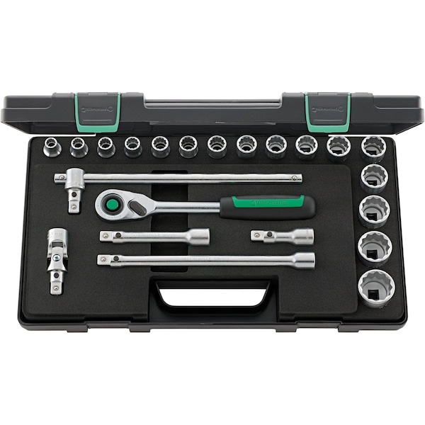 12, 5 mm (1/2") Socket set 22-pcs., 50/16/6QR KN